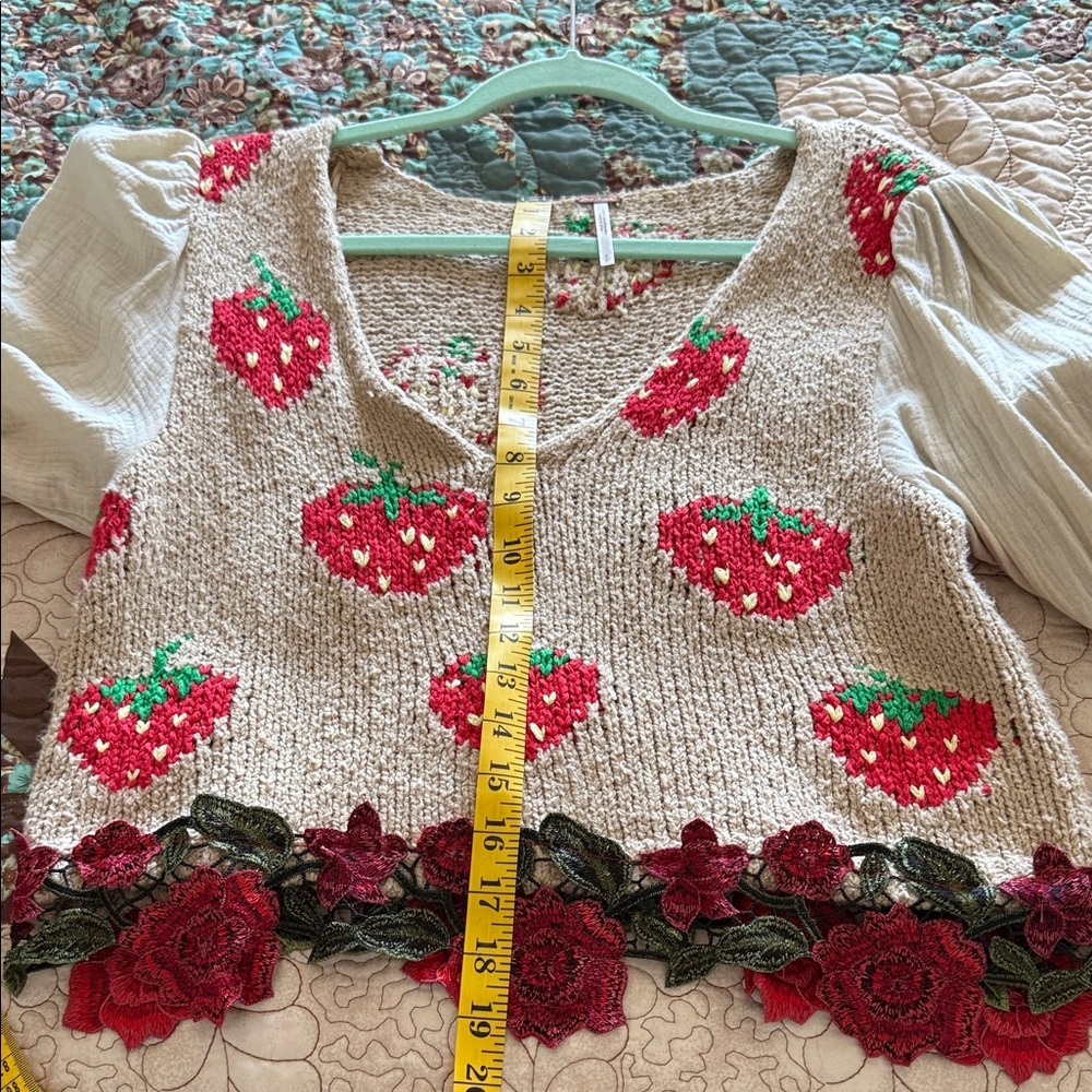 Free People Cream and Red Strawberry Knit top - Picture 11 of 14